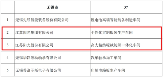 江苏阳光集团两车间正式入选“2020年江苏省示范智能车间”名单