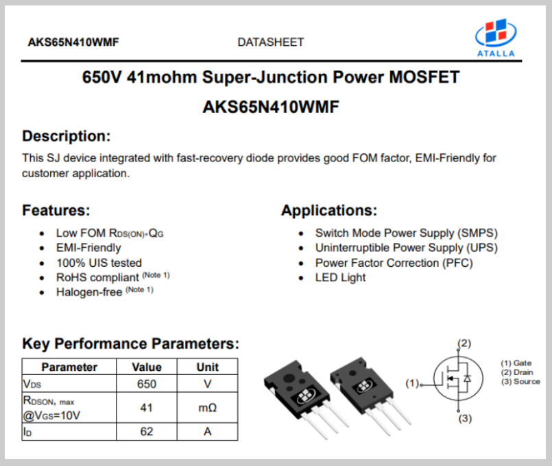 瑶芯微推出工业级大功率高压超级结MOSFET AKS65N410WMF