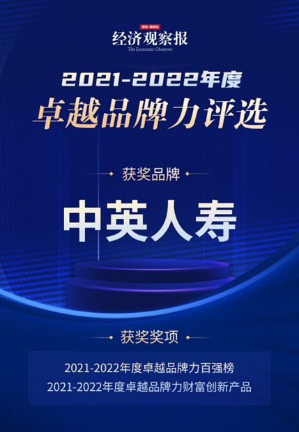 中英人寿入选卓越品牌力百强榜，并荣获“年度卓越品牌力财富创新产品”单项奖