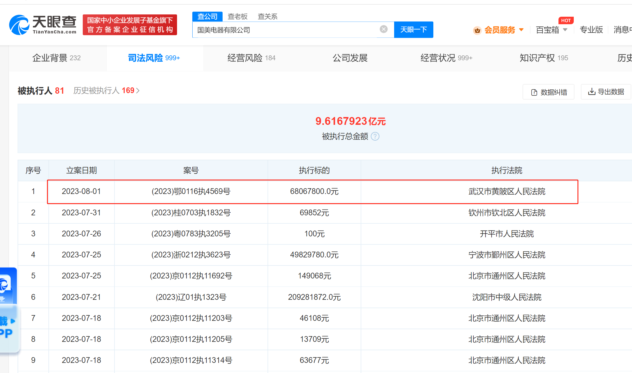 国美电器被强制执行6806万