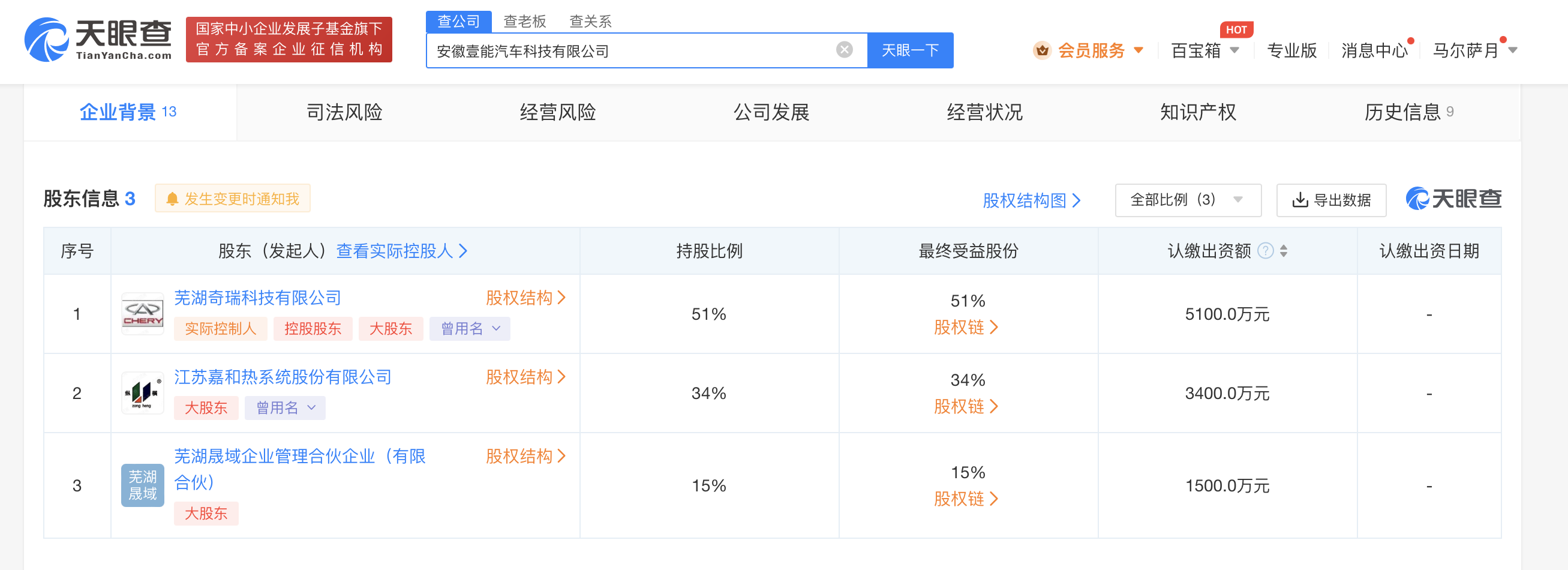 奇瑞等在安徽成立壹能汽车科技公司