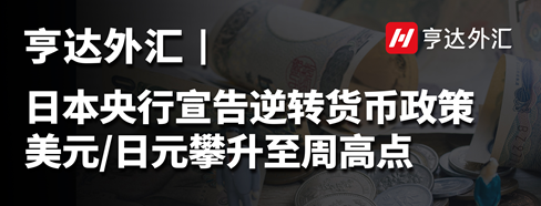 亨达外汇：日本央行宣告逆转货币政策，美元/日元攀升至周高点