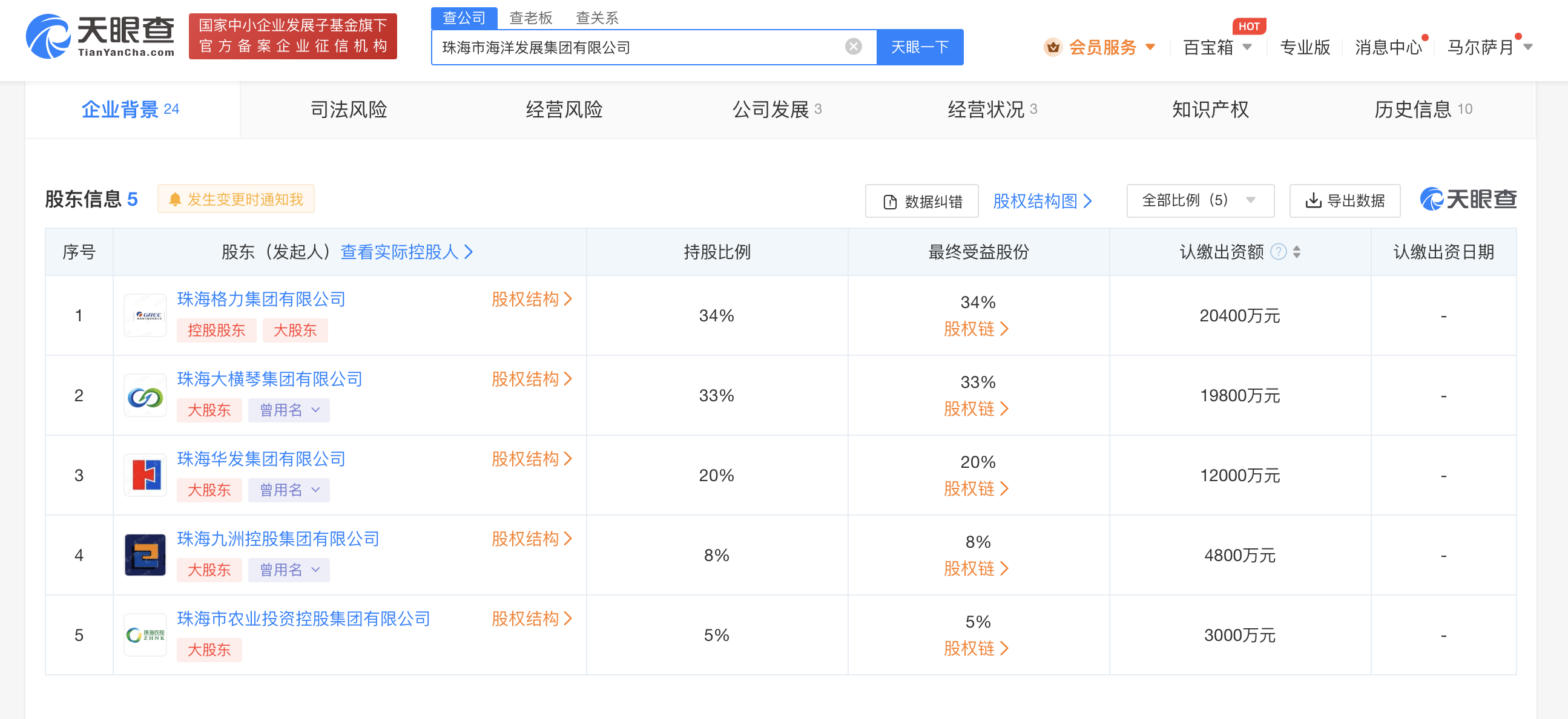 格力集团等入股珠海海洋发展集团公司