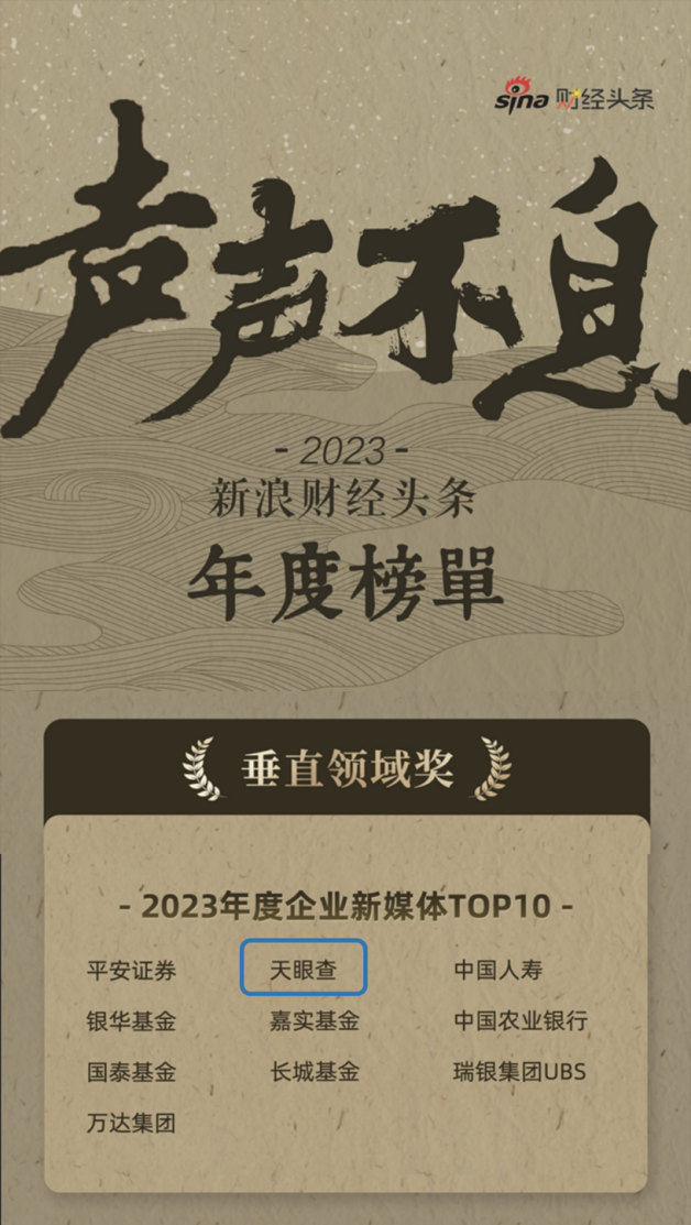 商查行业唯一入选！天眼查跻身2023年度企业新媒体TOP10