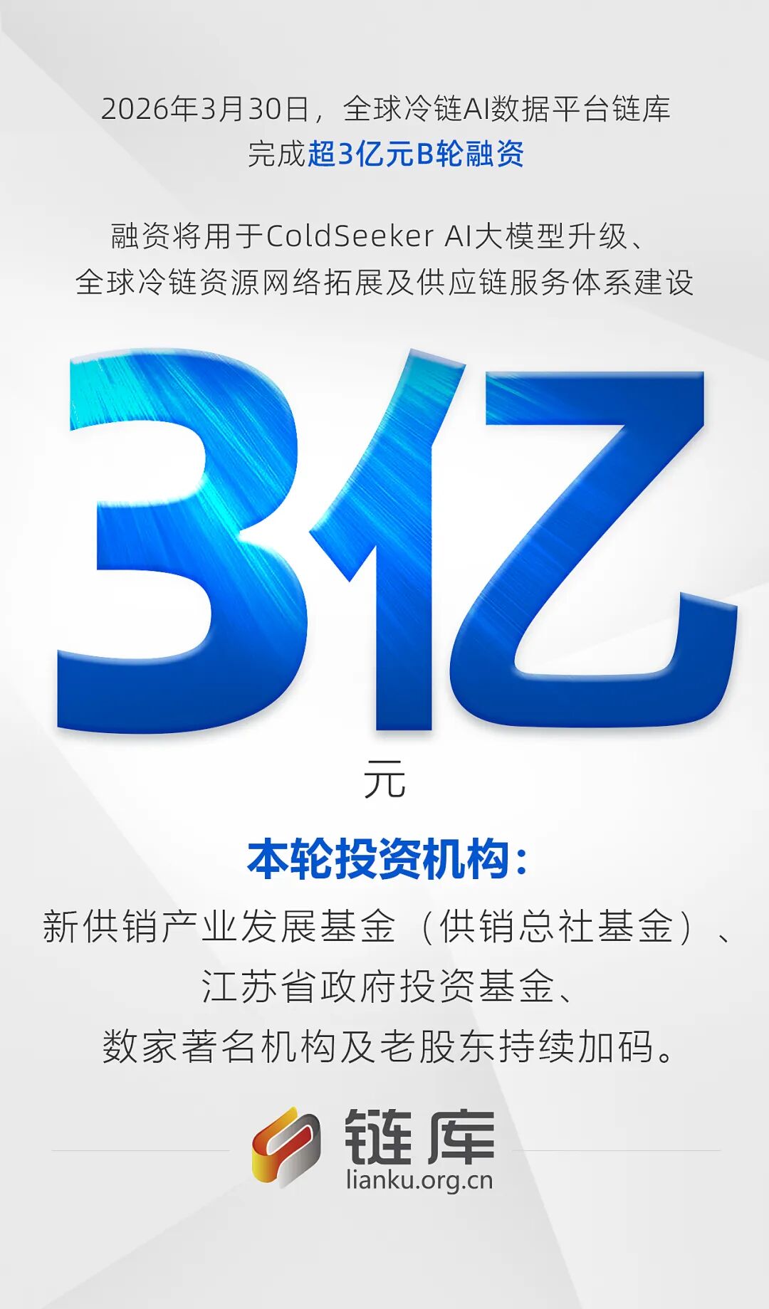 链库完成超3亿元B轮融资，供销基金领投，年底启动港股IPO，剑指数智冷链基础设施第一股