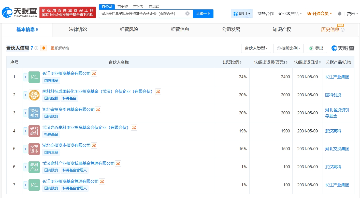 湖北长江量子科技投资基金登记成立